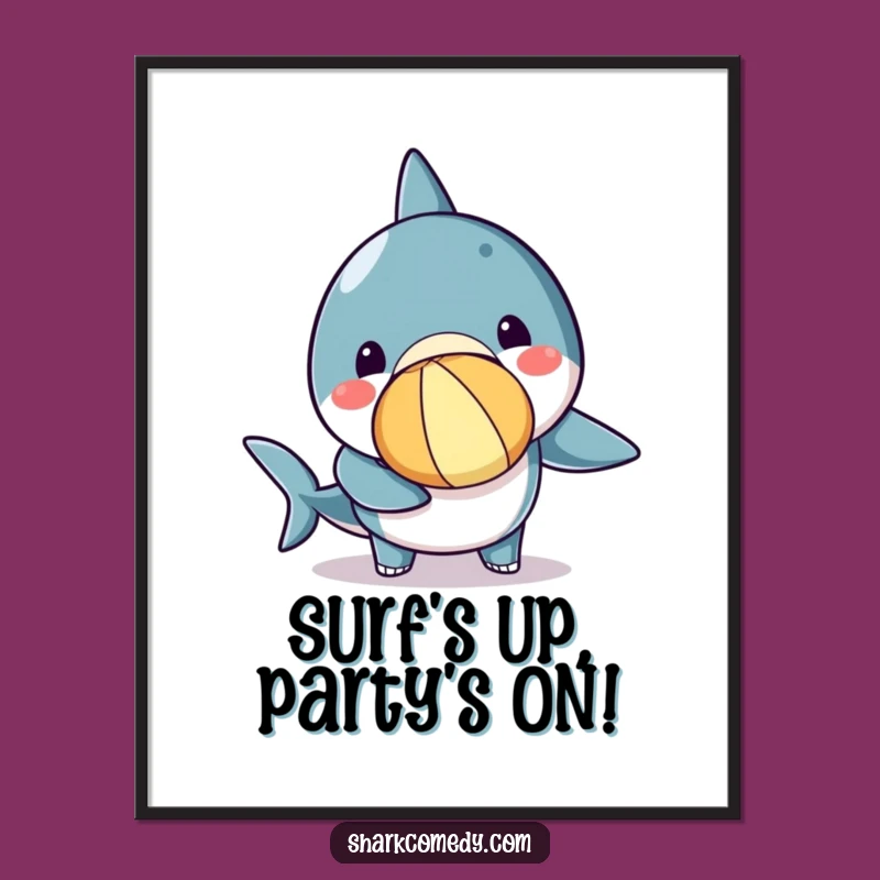 Funny Free Printable Wall Art: Kawaii Shark Beach Ball Balancing Decor