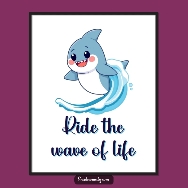 Funny Free Printable Wall Art: Kawaii Shark Surfing, Epic Downloadable Decor