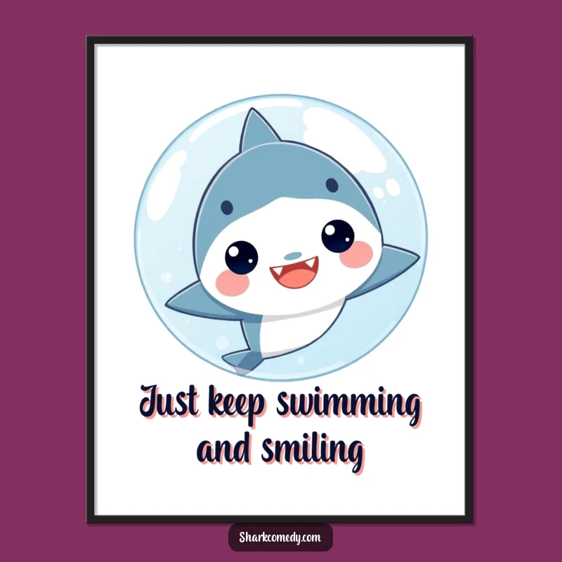 Free Printable Wall Art: Funny Kawaii Shark Bubble Art, Cute Downloadable Home Decor
