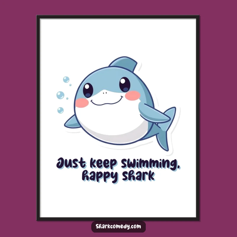 Funny Free Printable Wall Art: Excited Round Shark, Bubbly Trail Poster, Downloadable Decor