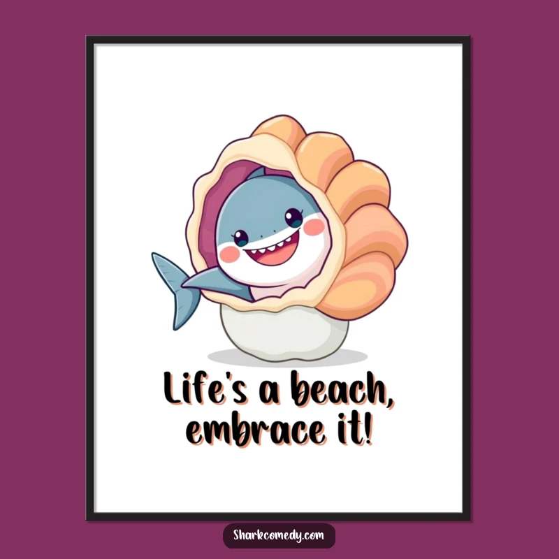 Funny Free Printable Wall Art: Cheerful Shark & Seashell - Whimsical Downloadable Decor