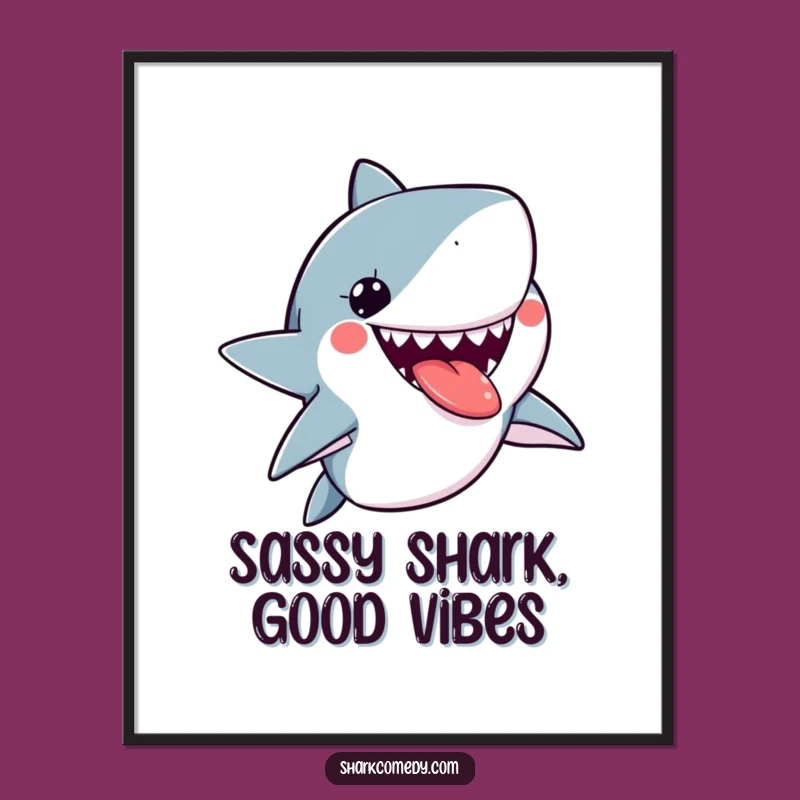 Funny Free Printable Wall Art: Kawaii Shark Playful Tongue Out Art