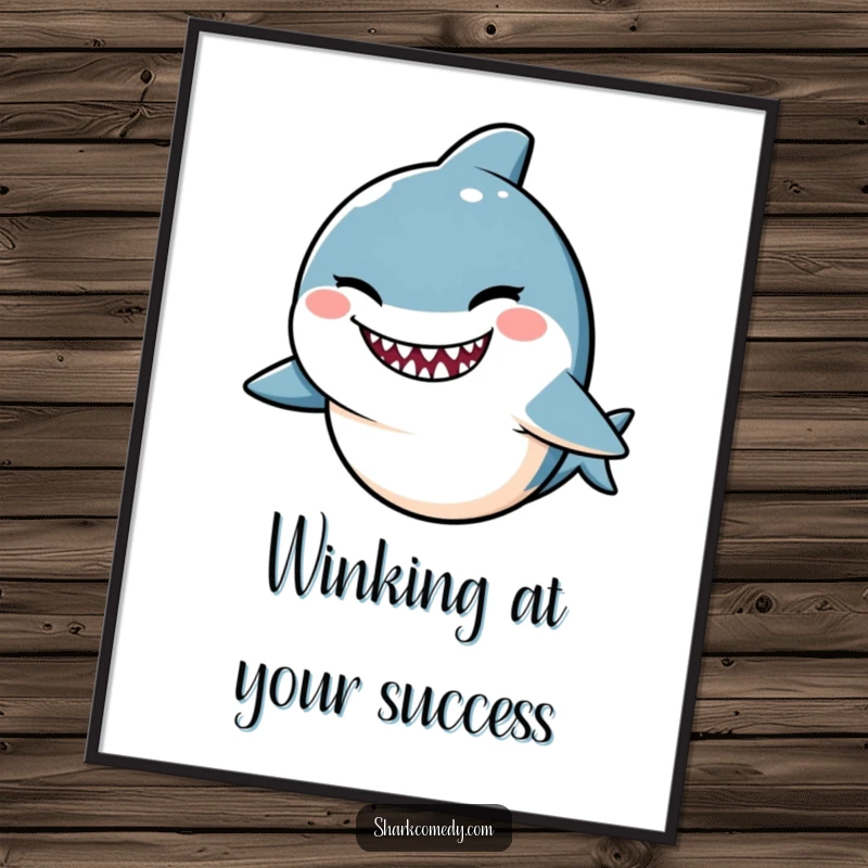 Funny Free Printable Wall Art of a kawaii shark winking with a mischievous smile, adding a playful touch to any room.