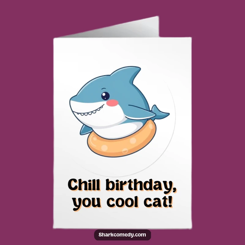 Free Printable Birthday Card: Relaxed Kawaii Shark Poolside Fun
