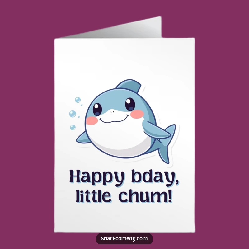 Free Printable Birthday Card: Cute Round Shark, Excited Eyes, Downloadable Fun Gift