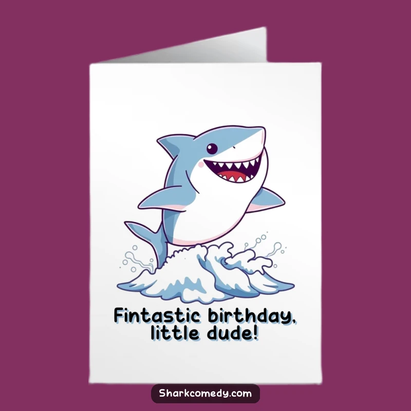 Free Printable Tiny Shark Birthday Card: Wave Leap Funny Downloadable Greeting