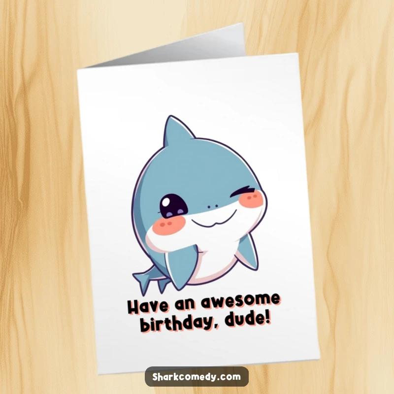 Funny Free Printable Birthday Card: A shark with one eye winking slyly, conveying a cheeky and humorous birthday greeting.