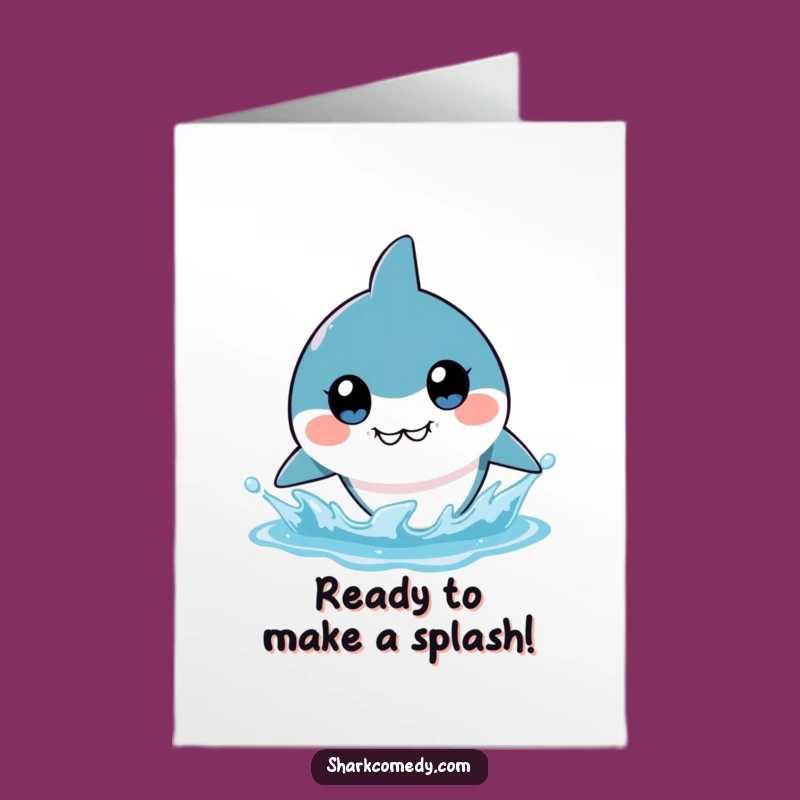 Free Printable Birthday Card: Funny Kawaii Shark Splash Surprise - Downloadable Joyful Gift