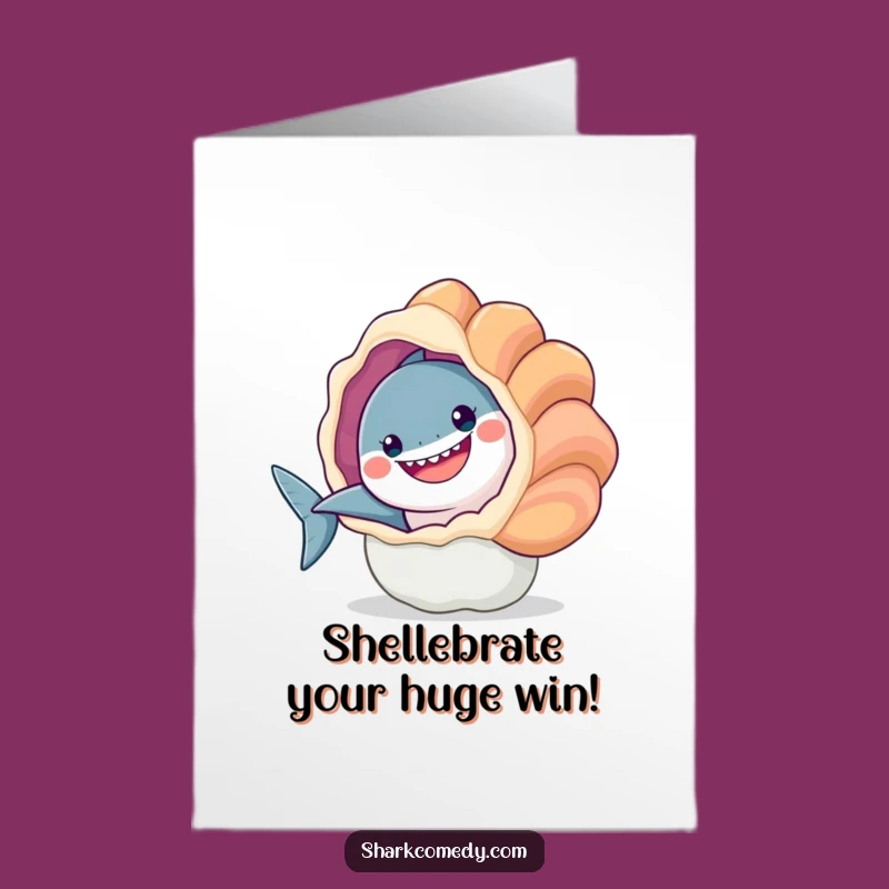 Free Printable Congrats Card: Happy Shark & Seashell Surprise - Humorous Downloadable