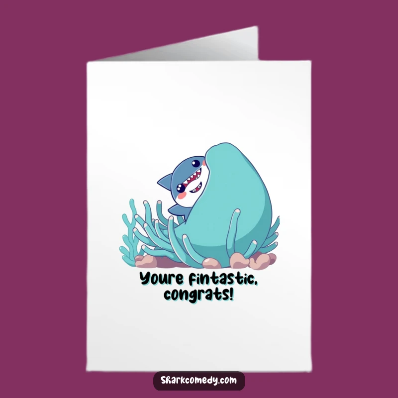 Free Printable Congrats Card: Shy Shark Celebrates Your Success, Funny Downloadable