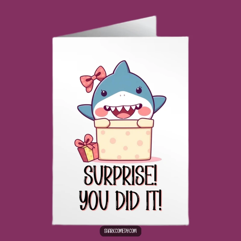 Free Printable Congrats Card: Surprise Kawaii Shark Celebration - Downloadable Gift