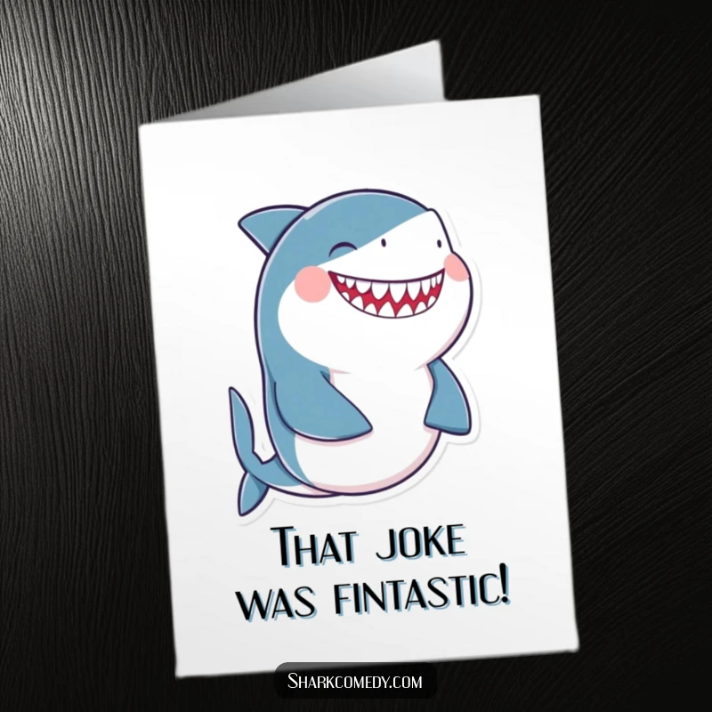 Funny Free Printable Congratulations Card: A shark laughing heartily and holding its belly, ideal for celebrating achievements with humor.