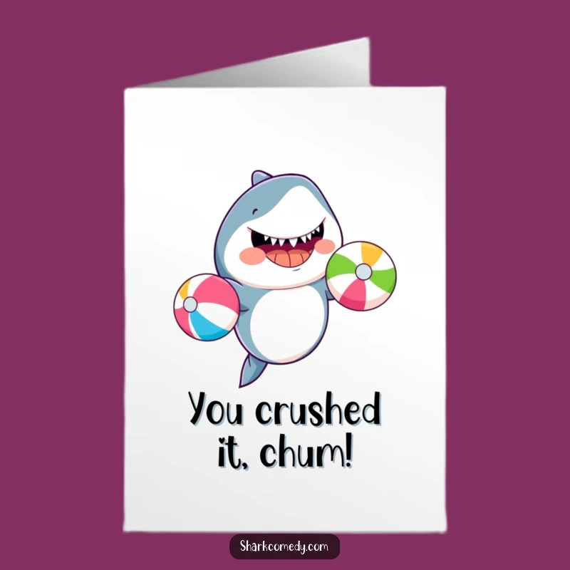 Free Printable Congrats Card: Shark's Juggling Victory, Hilarious Downloadable Art