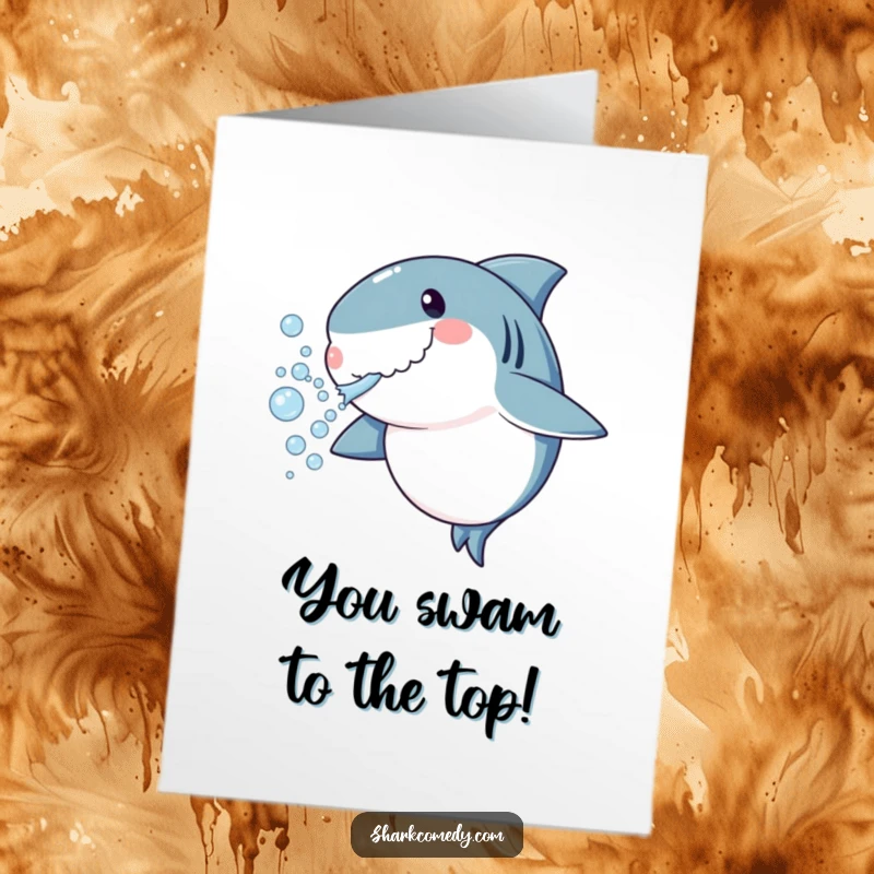 Funny Free Printable Congratulations Card: A playful shark exhaling bubbles, ideal for celebrating any momentous occasion.