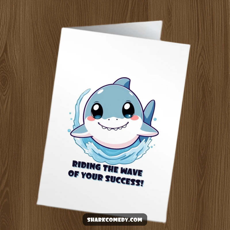 Funny Free Printable Congrats Card: Wide-eyed shark speeds forward splashing water, a dynamic and exciting downloadable.
