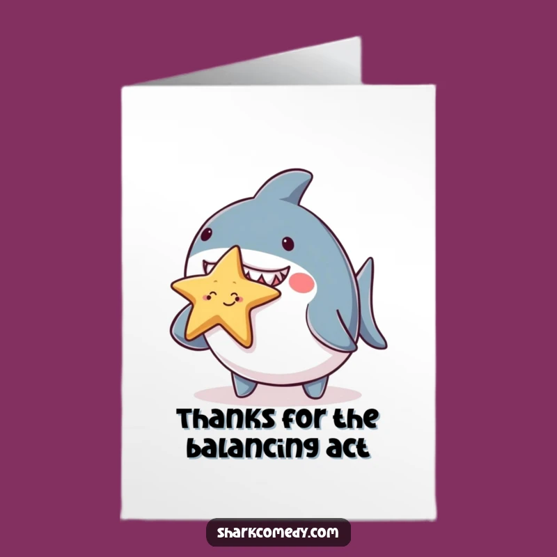 Free Printable Thank You Card: Chubby Shark Starfish Balance for Funny Downloadable Gift