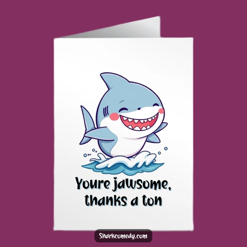 Free Printable Thank You Card: Grinning Kawaii Shark Wave Rider Downloadable