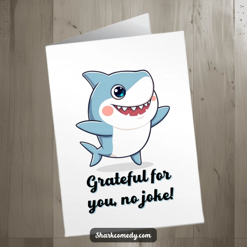 Funny Free Printable Thank You Card: Googly Eyed Shark Happily Dancing to Show Gratitude