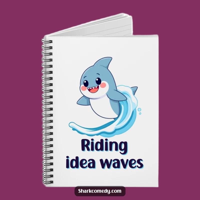 Funny Kawaii Shark Wave Notebook - Journal Surfing Pages, Gift