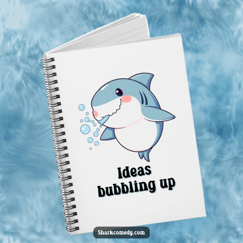 Funny shark notebook blowing bubbles, playful design for notes and ideas, excellent funny gift for students.