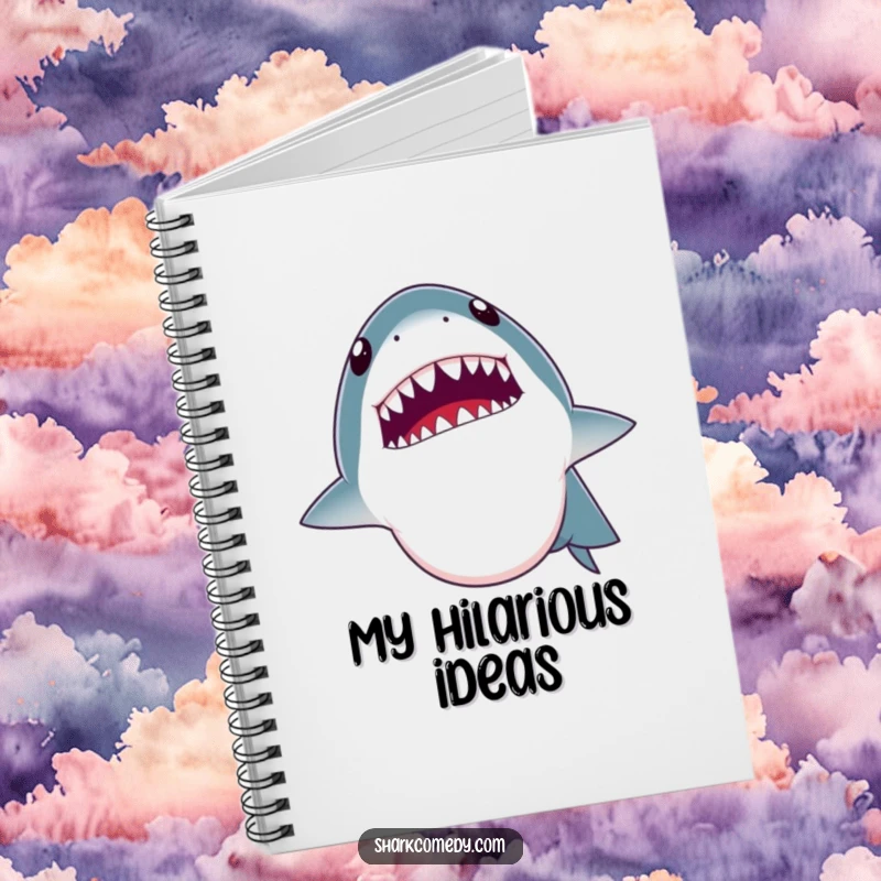 Funny notebook cover: shark opening its mouth wide as if telling a joke, revealing tiny teeth. Ideal for note-taking.