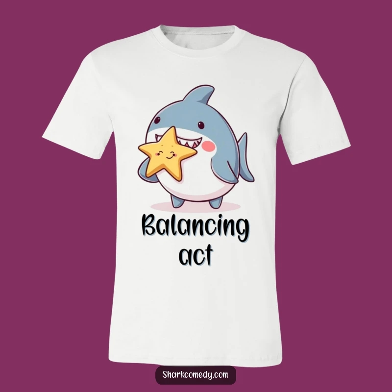 Funny Chubby Shark Starfish Balance Tee - Cute & Hilarious Animal Shirt