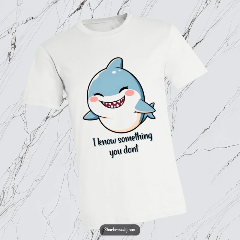 Funny Kawaii shark t-shirt, a cute shark winking mischievously, conveying a playful and cheeky attitude.
