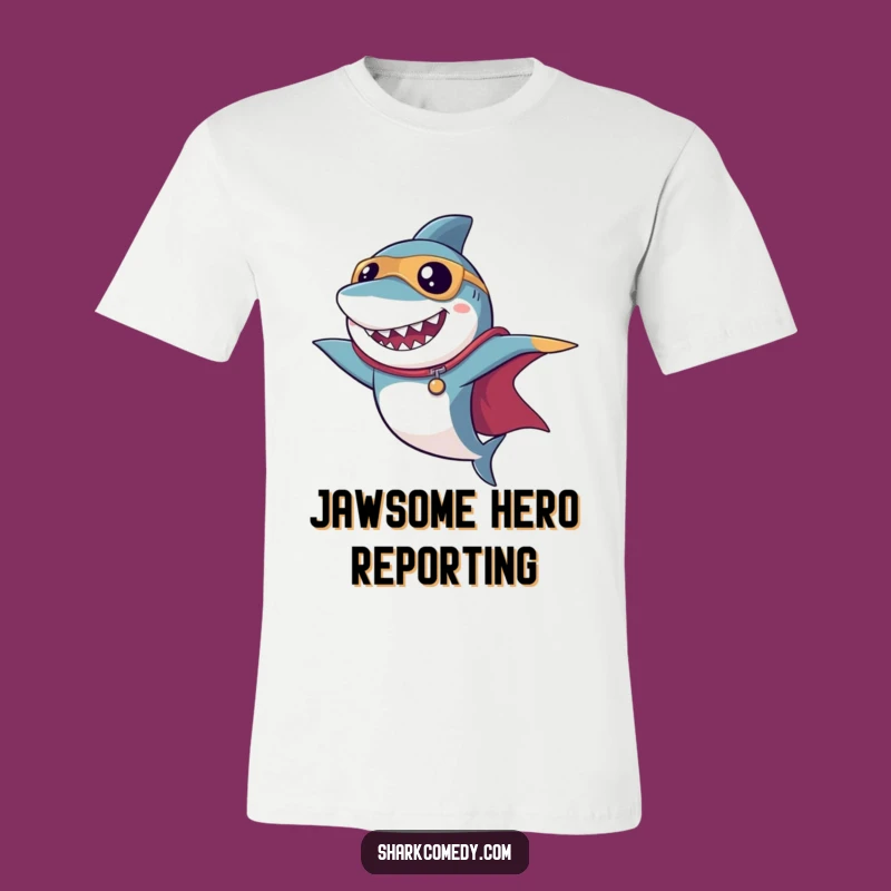 Funny Superhero Shark T-Shirt: Bold Cape Pose for a Heroic Look