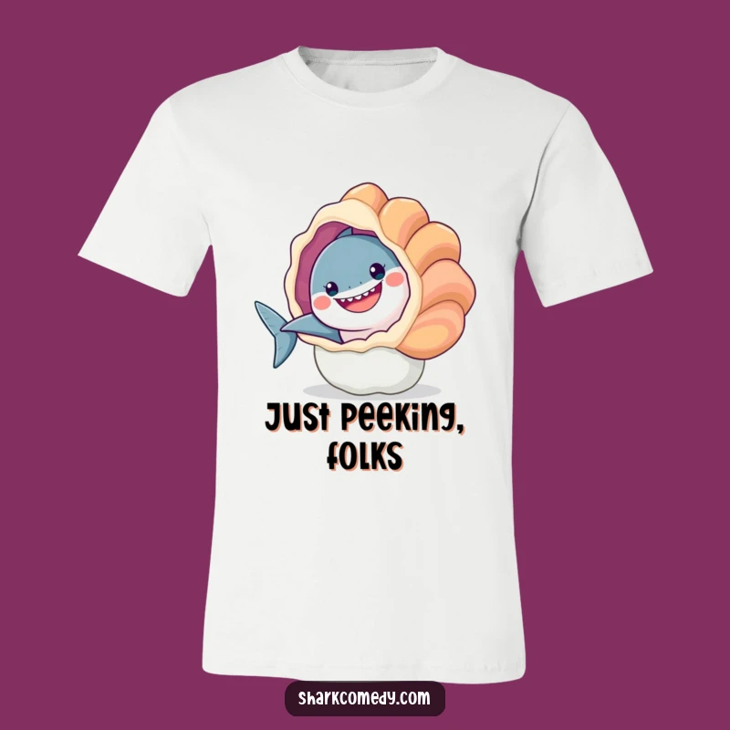 Funny Smiling Shark Seashell Peek T-Shirt A Playful Gift