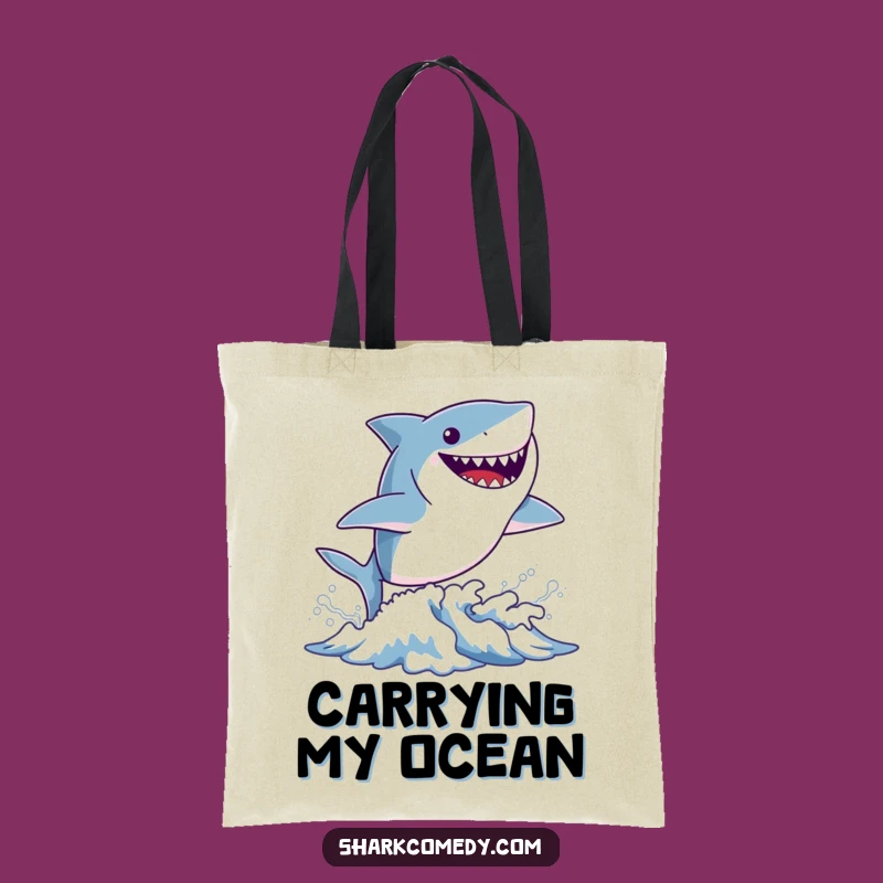 Funny Tiny Shark Wave Tote Bag - Carry Your Ocean Smiles