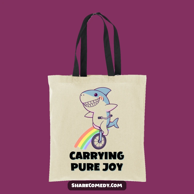 Funny Shark Unicycle Rainbow Tote Bag - Hilarious Whimsical Carry-All