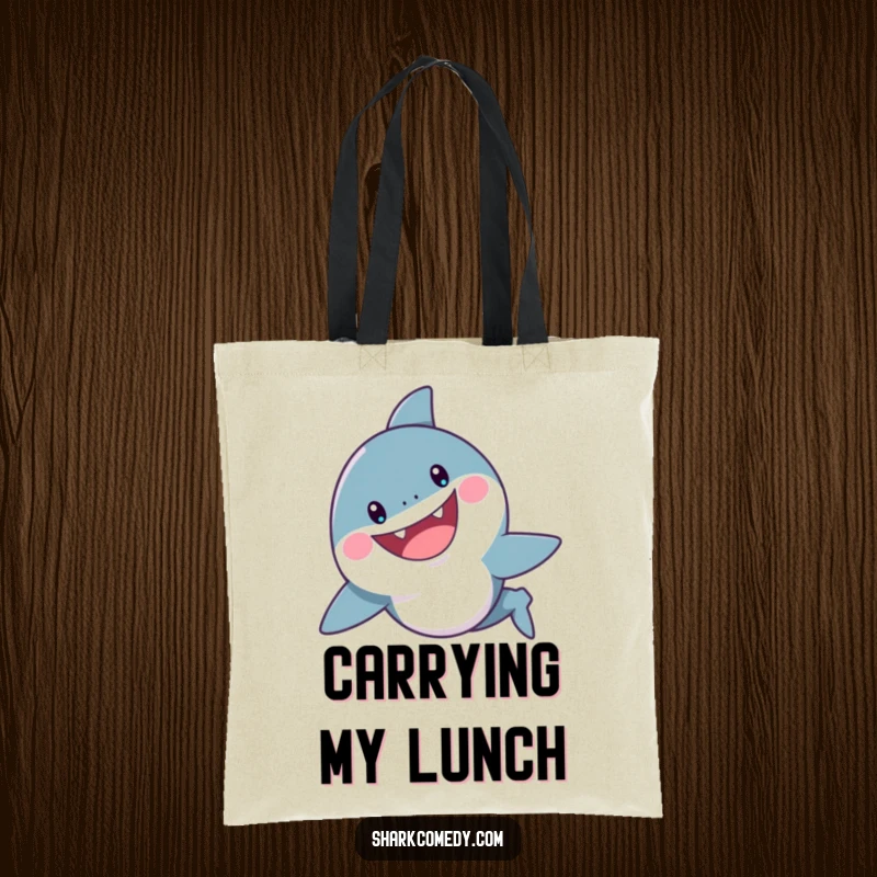 Funny Shark Tote Bag: A cheerful shark swims with a wide, playful grin, ready to carry your treasures.